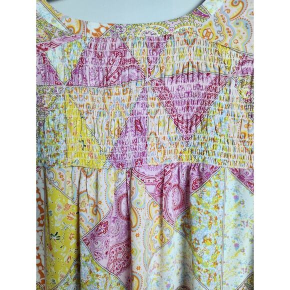 Rose and + Olive patchwork button front blouse Sz 1X peasant 3/4 sleeve flowy - Picture 5 of 10